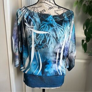 Mandee Y2K Bat Sleeve Boatneck Top Blue Sz S